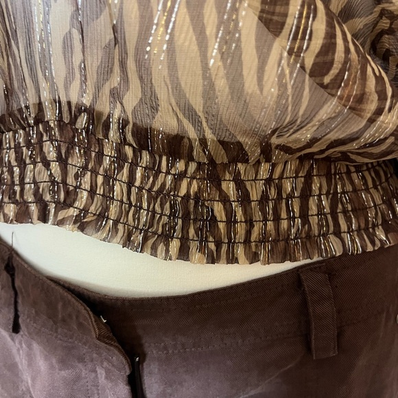 Cache Zebra Print Silk Blend Sheer Blouse Size Small - Picture 4 of 6